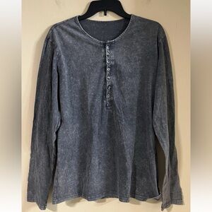 Mens Shirts Front Placket Retro Long Sleeve Casual Button Down size L  …#705